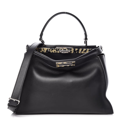 Fendi Vitello Dolce Shiny Nappa Plexglass Granite Medium Peekaboo Iconic Satchel Black 3 of 14