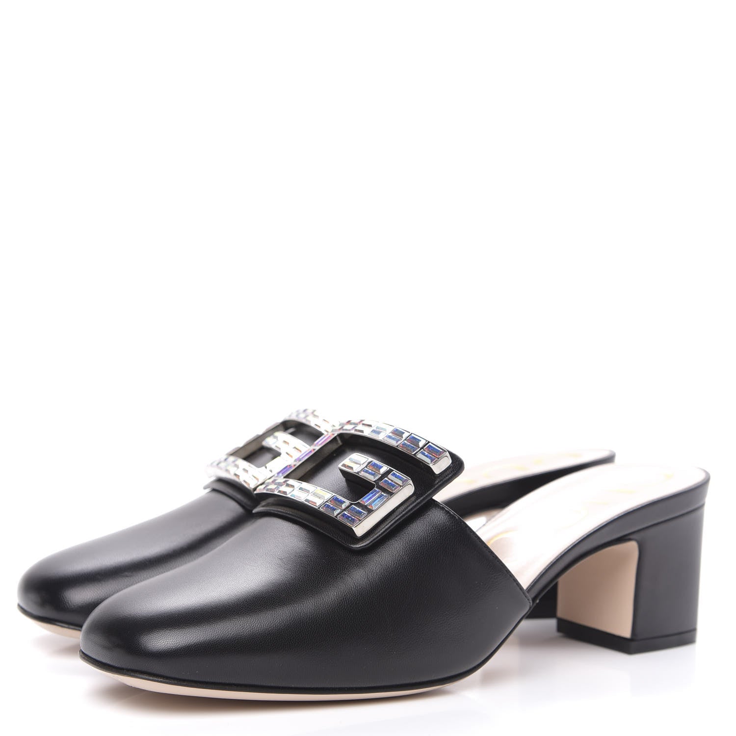 Gucci Malaga Kid Crystal Square G Madelyn Mules 37 Black 3 of 9