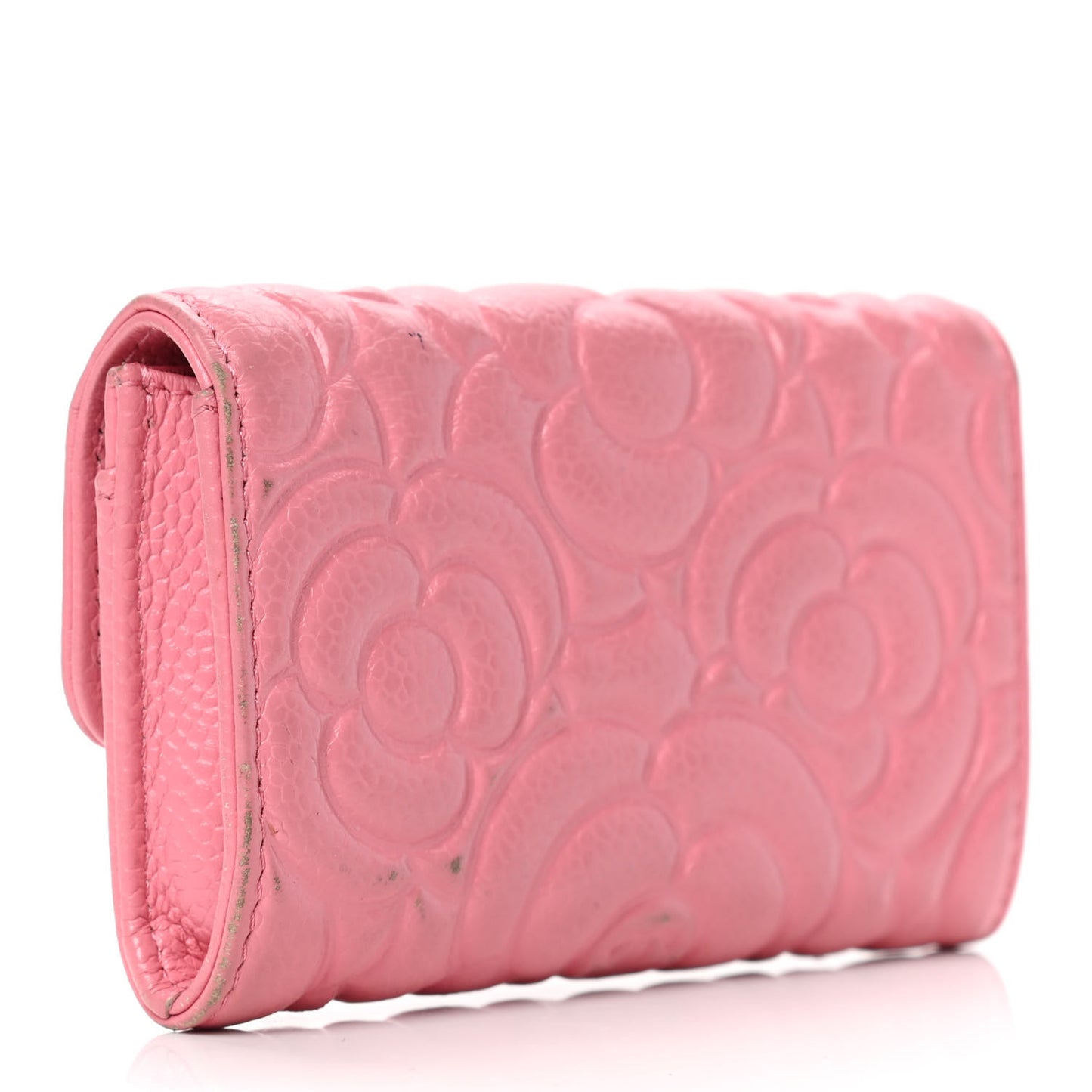 Caviar Camellia Embossed Card Holder Wallet Pink