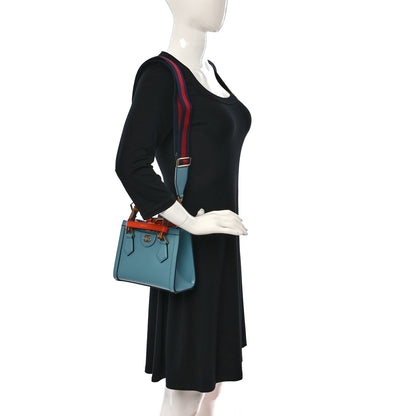 Gucci Textured Dollar Calfskin Web Mini Diana Tote Bag Dusty Azure Deep Orange 2 of 10