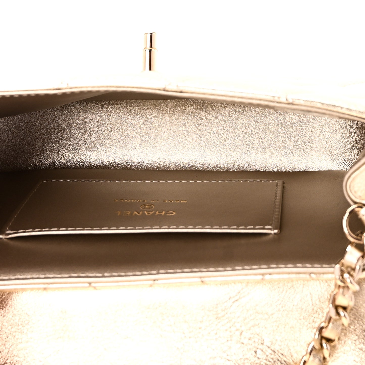 Metallic Lambskin Quilted Flap Phone Holder With Chain Gold