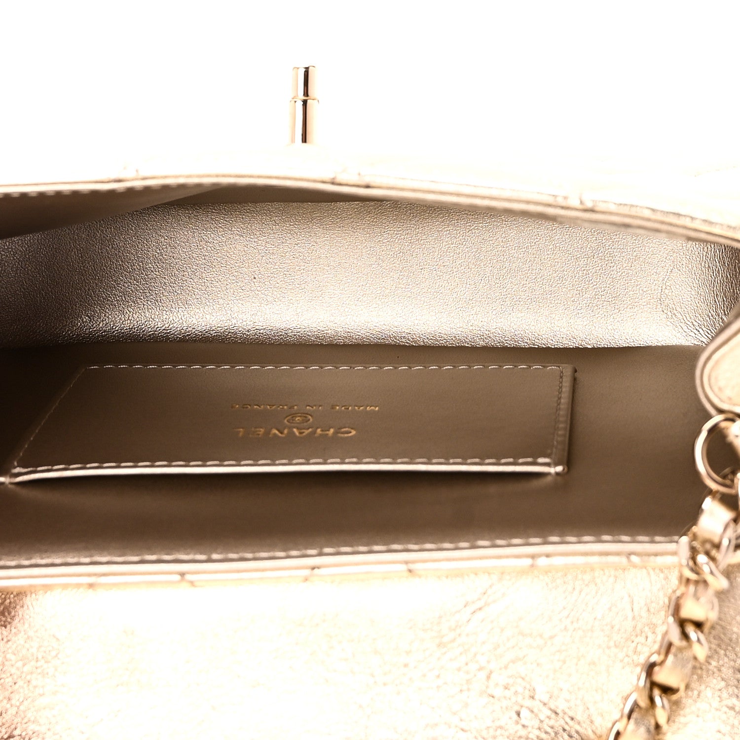 Chanel Metallic Lambskin Quilted Flap Phone Holder With Chain Gold 5 of 11