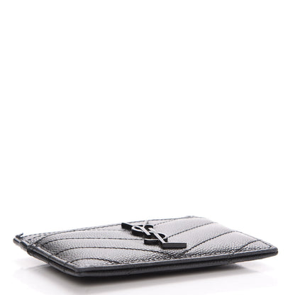 Saint Laurent Grain De Poudre Matelasse Chevron Monogram Credit Card Case Black 4 of 12