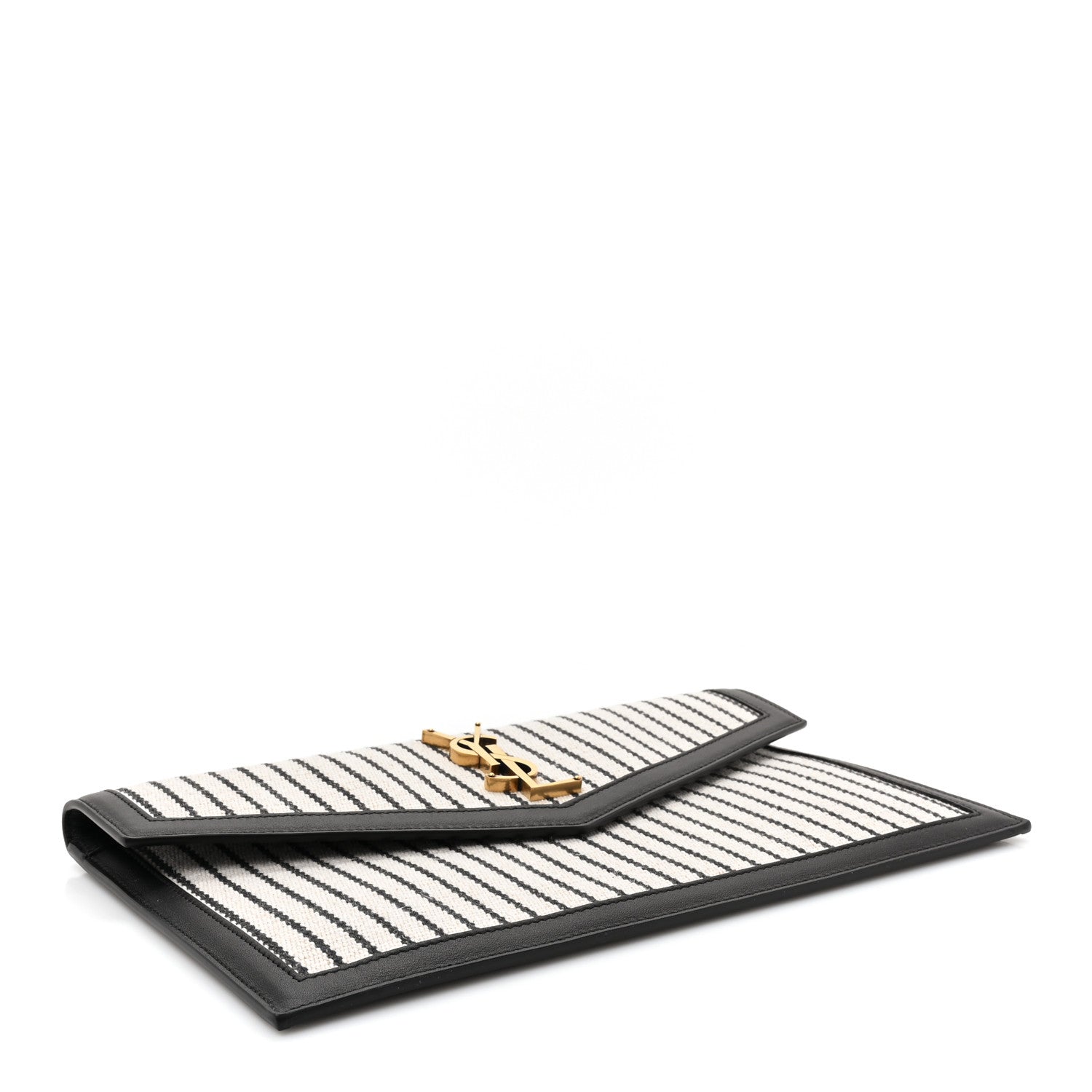 Saint Laurent Canvas Striped Uptown Pouch Beige Black 4 of 10