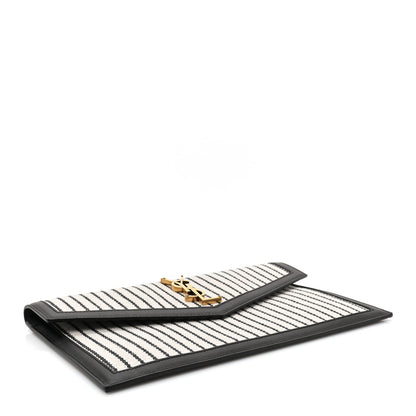 Saint Laurent Canvas Striped Uptown Pouch Beige Black 4 of 10