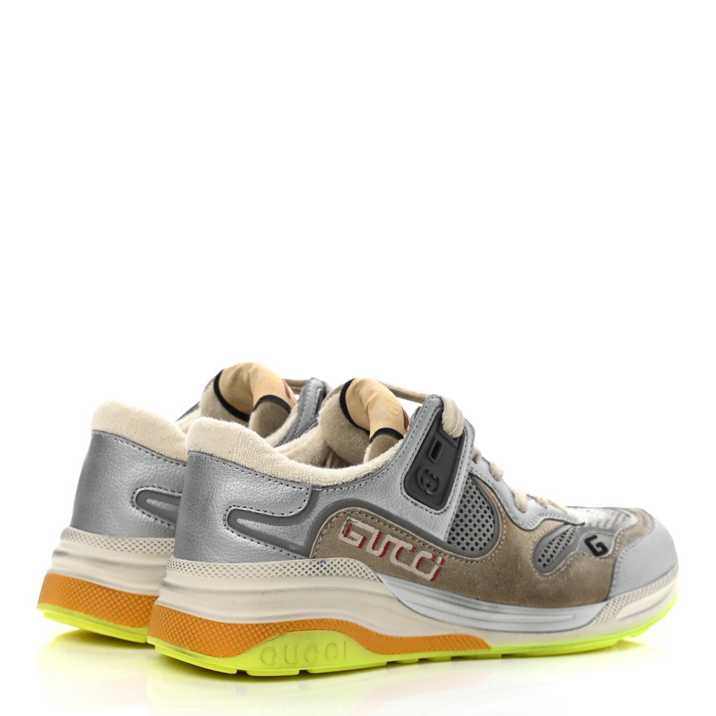 Metallic Calfskin Suede Womens Ultrapace Sneakers 35 Silver Oatmeal