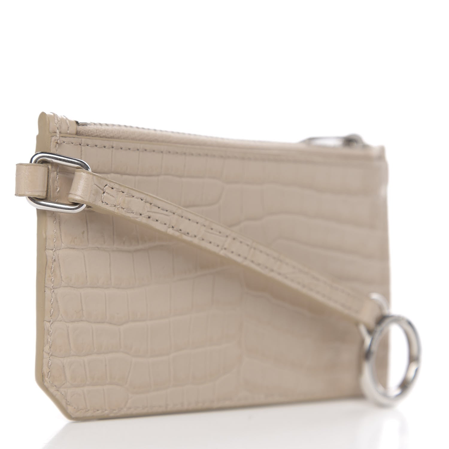 Saint Laurent Calfskin Crocodile Embossed 5 Fragments Zip Pouch Card Holder Beige 2 of 7