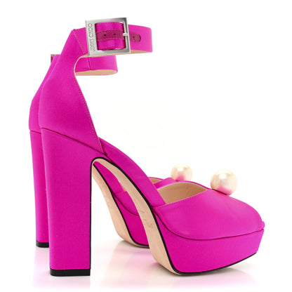 Jimmy Choo Satin Pearl Socorie 120 Sandals 36 Fuchsia White 4 of 11