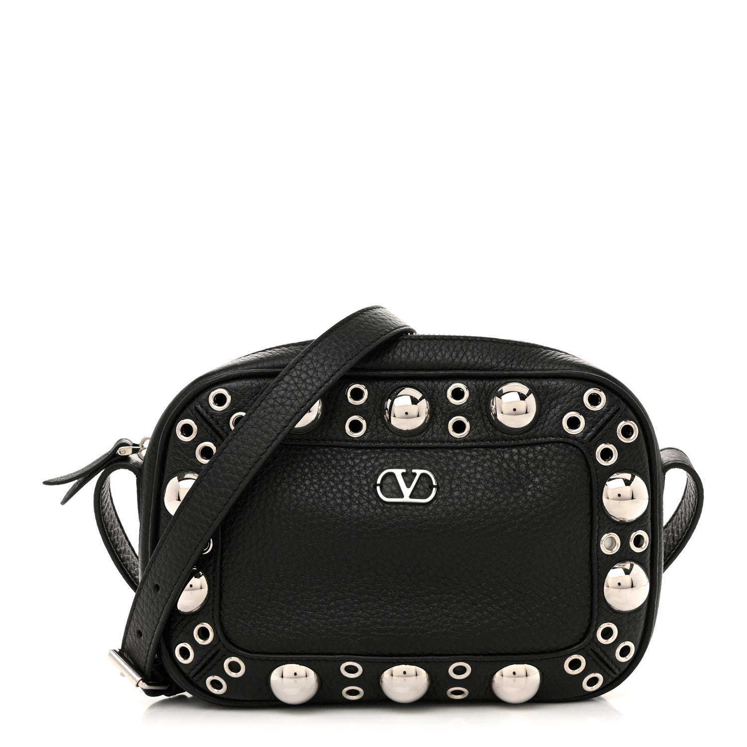 Valentino Garavani Grainy Calfskin Studded Nellcote Crossbody Bag Black 1 of 9
