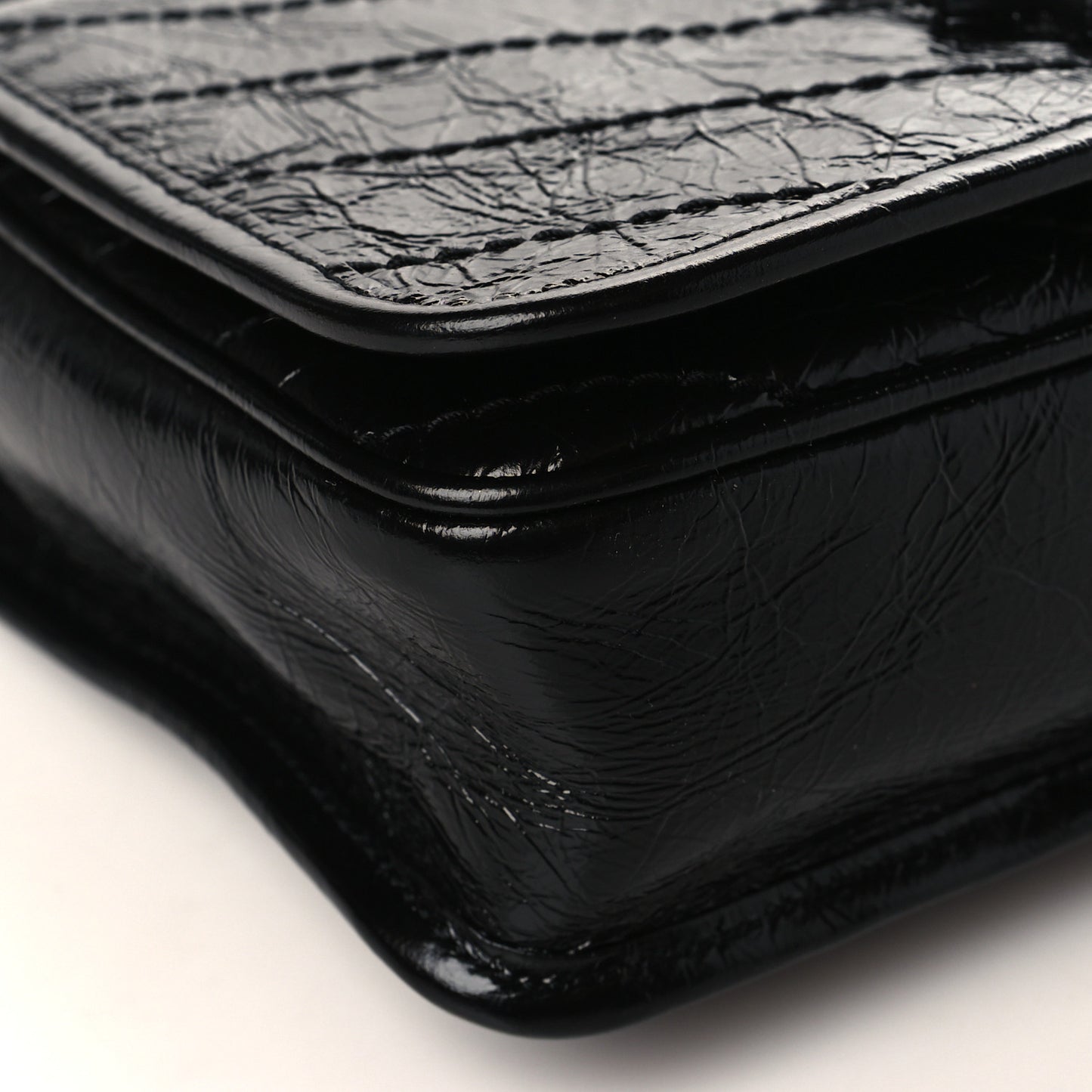 Crinkled Calfskin Matelasse Monogram Niki Chain Wallet Black