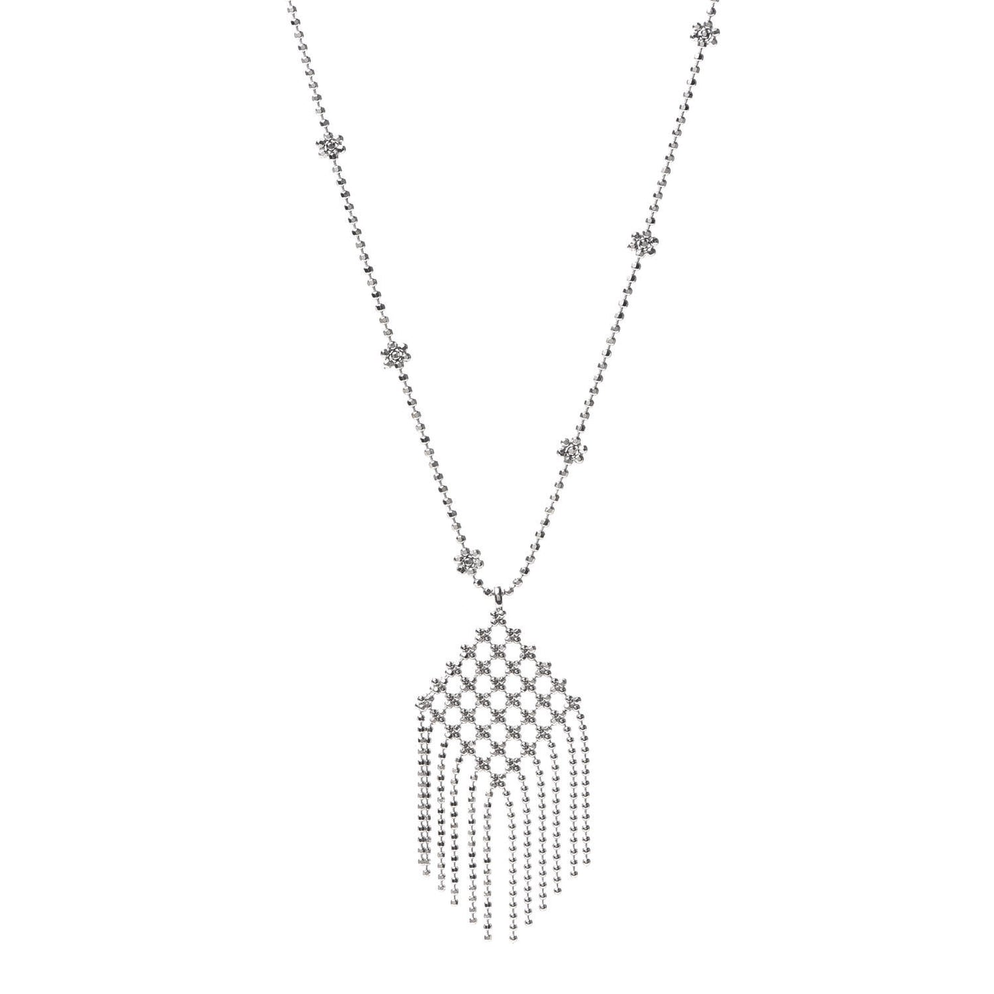 18K White Gold Fringe Pendant Necklace