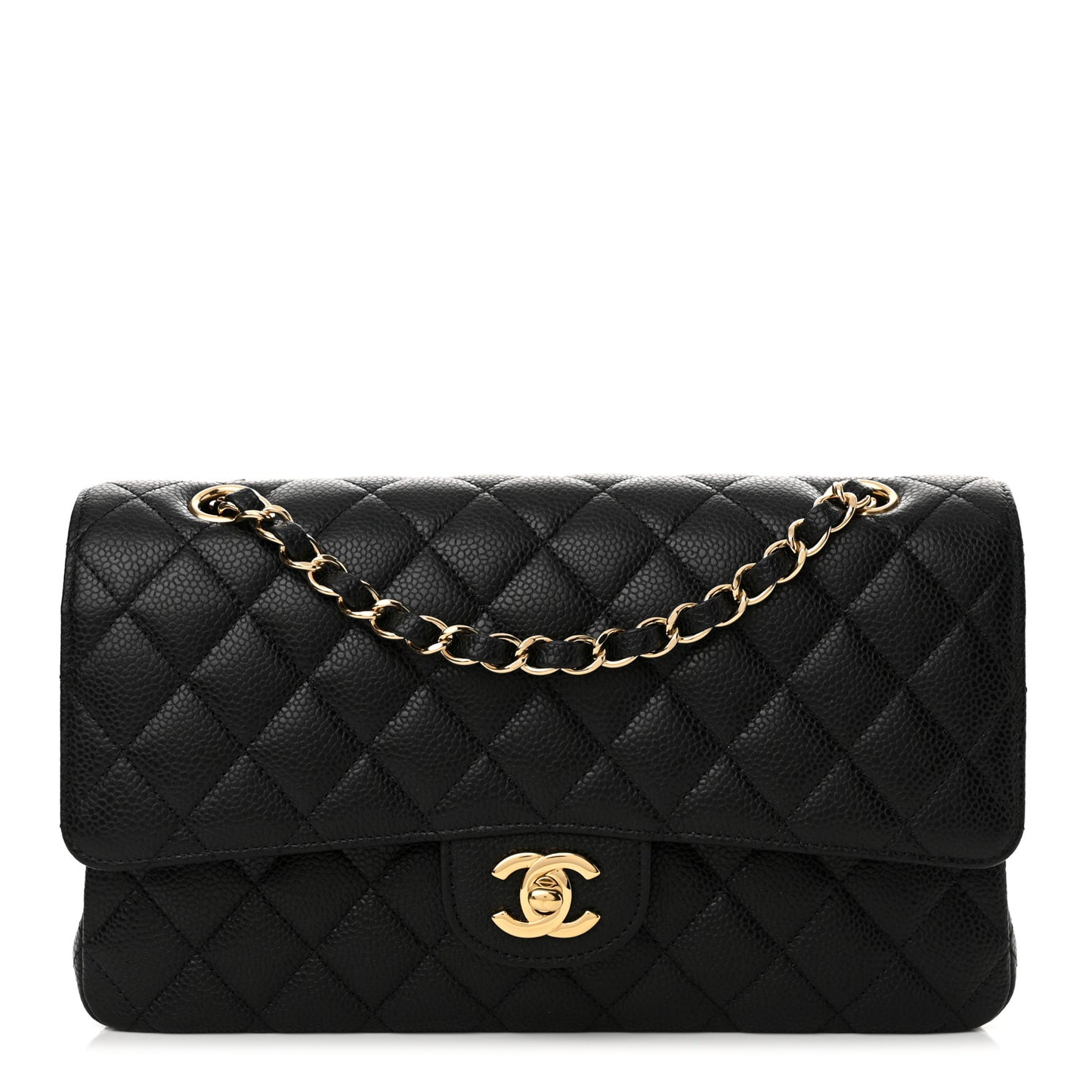 Caviar Quilted Medium Double Flap Black