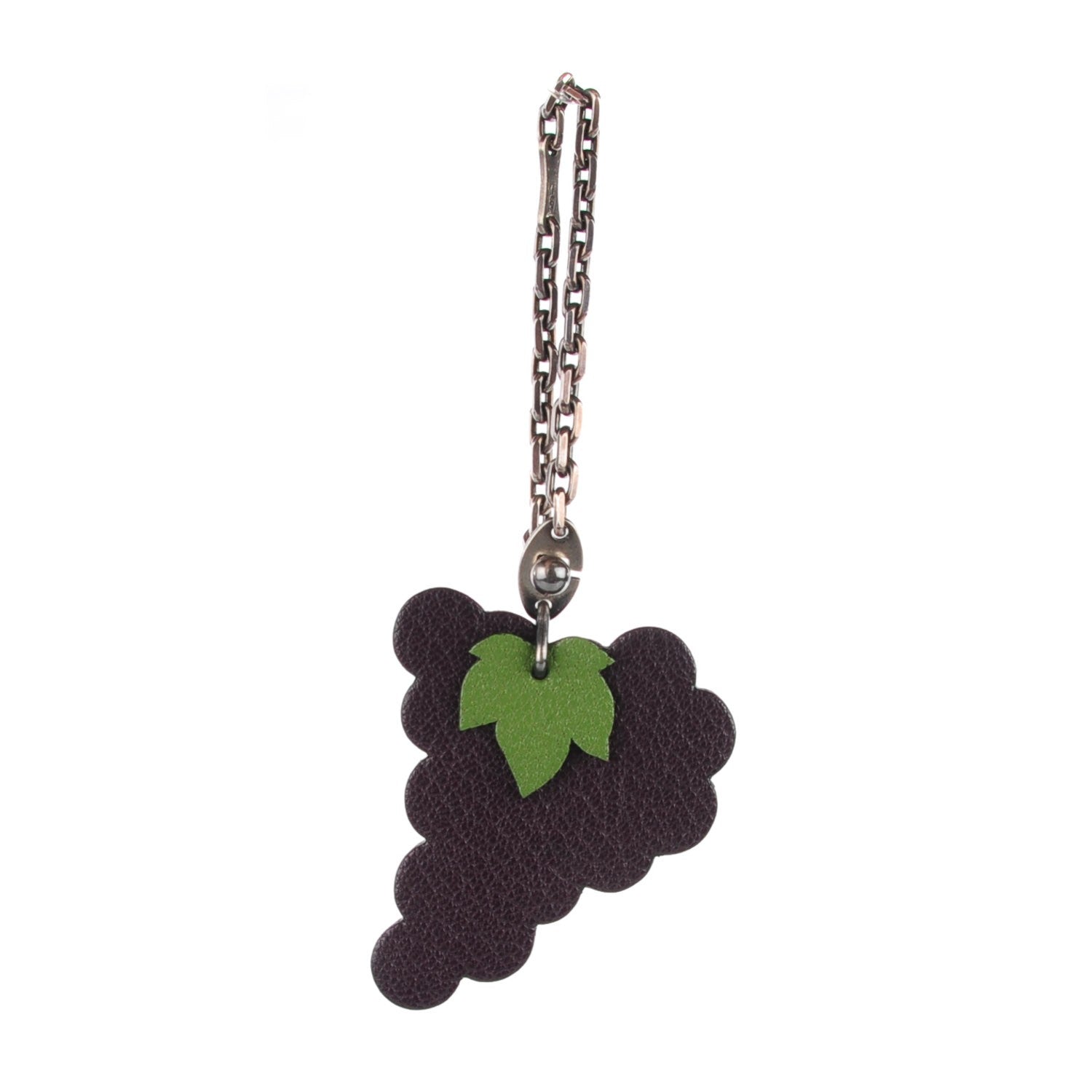 Hermes Chevre Mysore Grape Key Chain Bag Charm Raisin 1 of 4