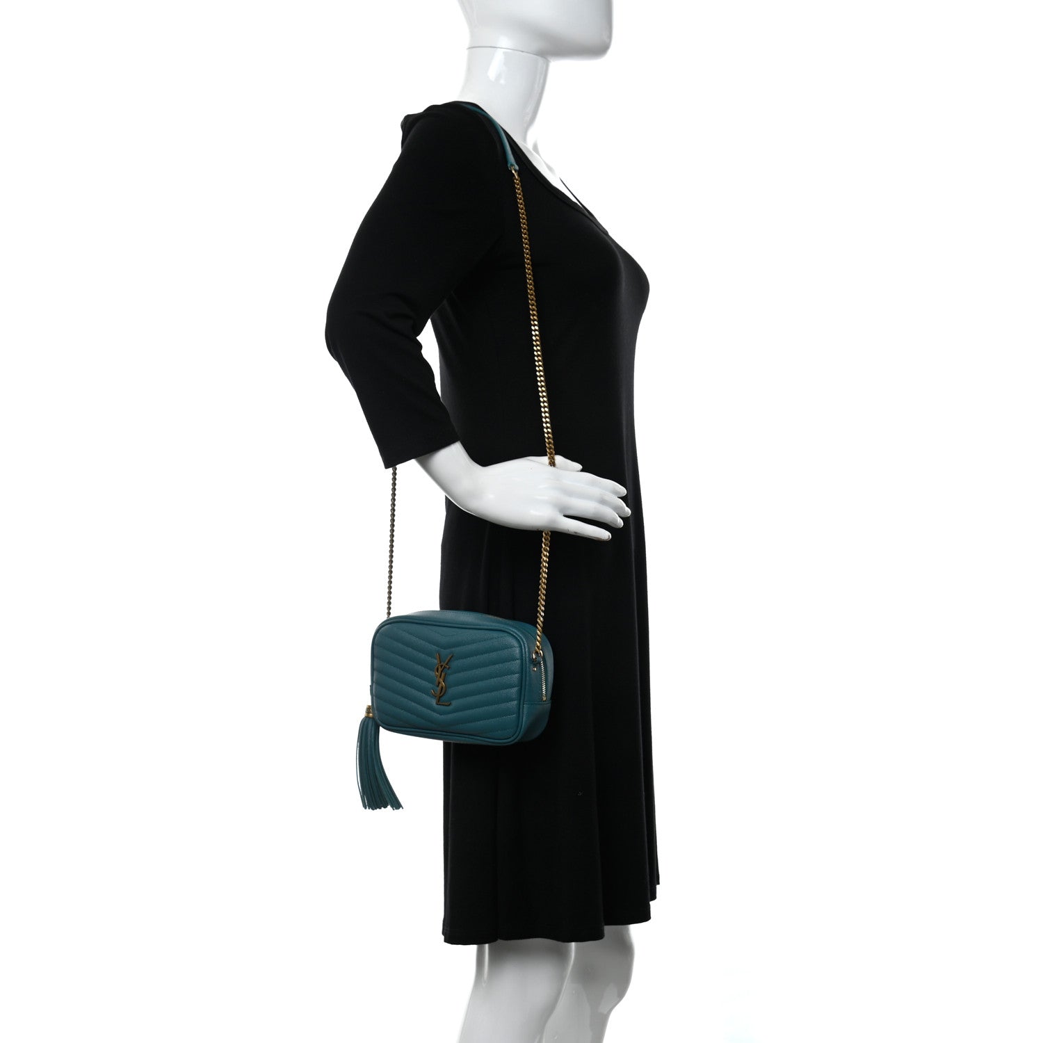 Saint Laurent Grain De Poudre Matelasse Monogram Mini Lou Camera Bag Blue Vert 2 of 11