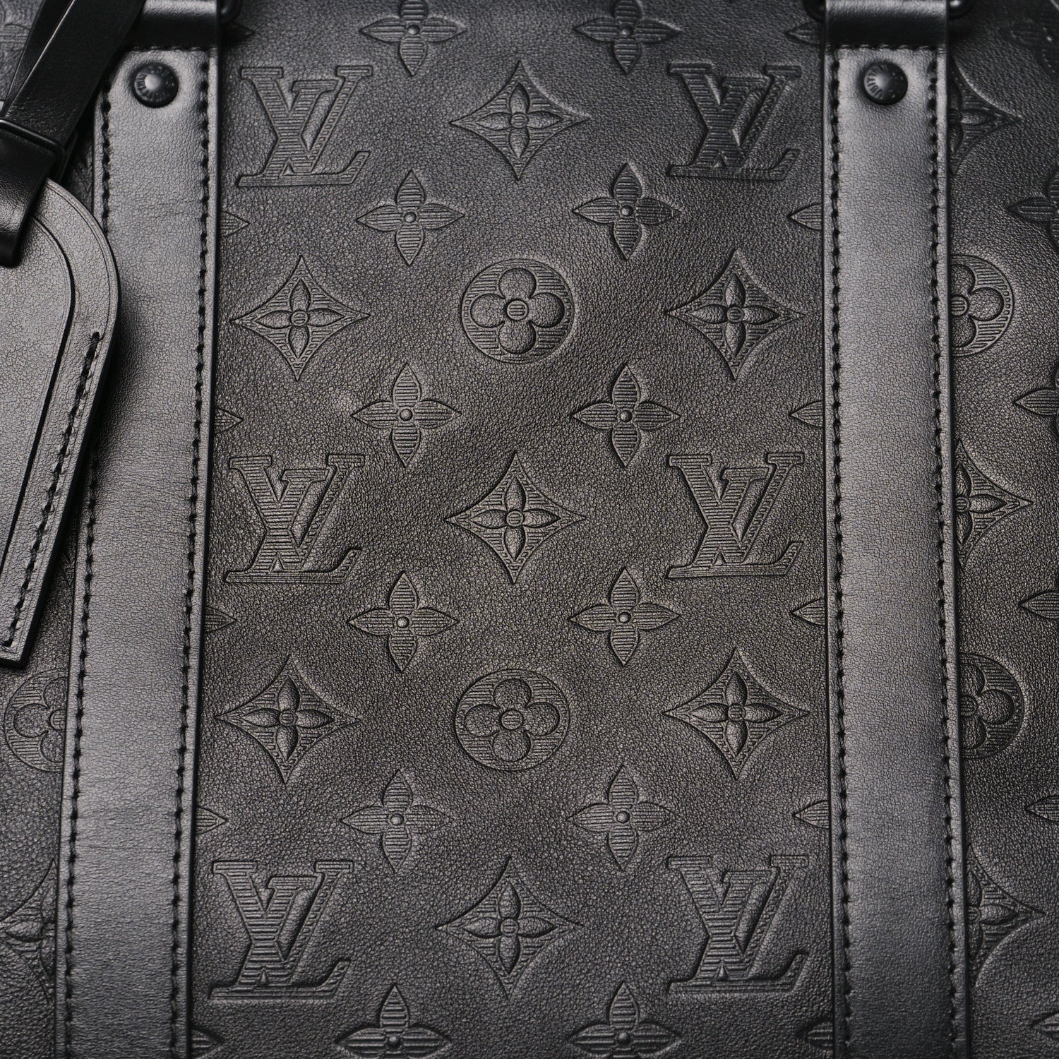 Louis Vuitton Calfskin Shadow Monogram Keepall Bandouliere 50 Black 6 of 8
