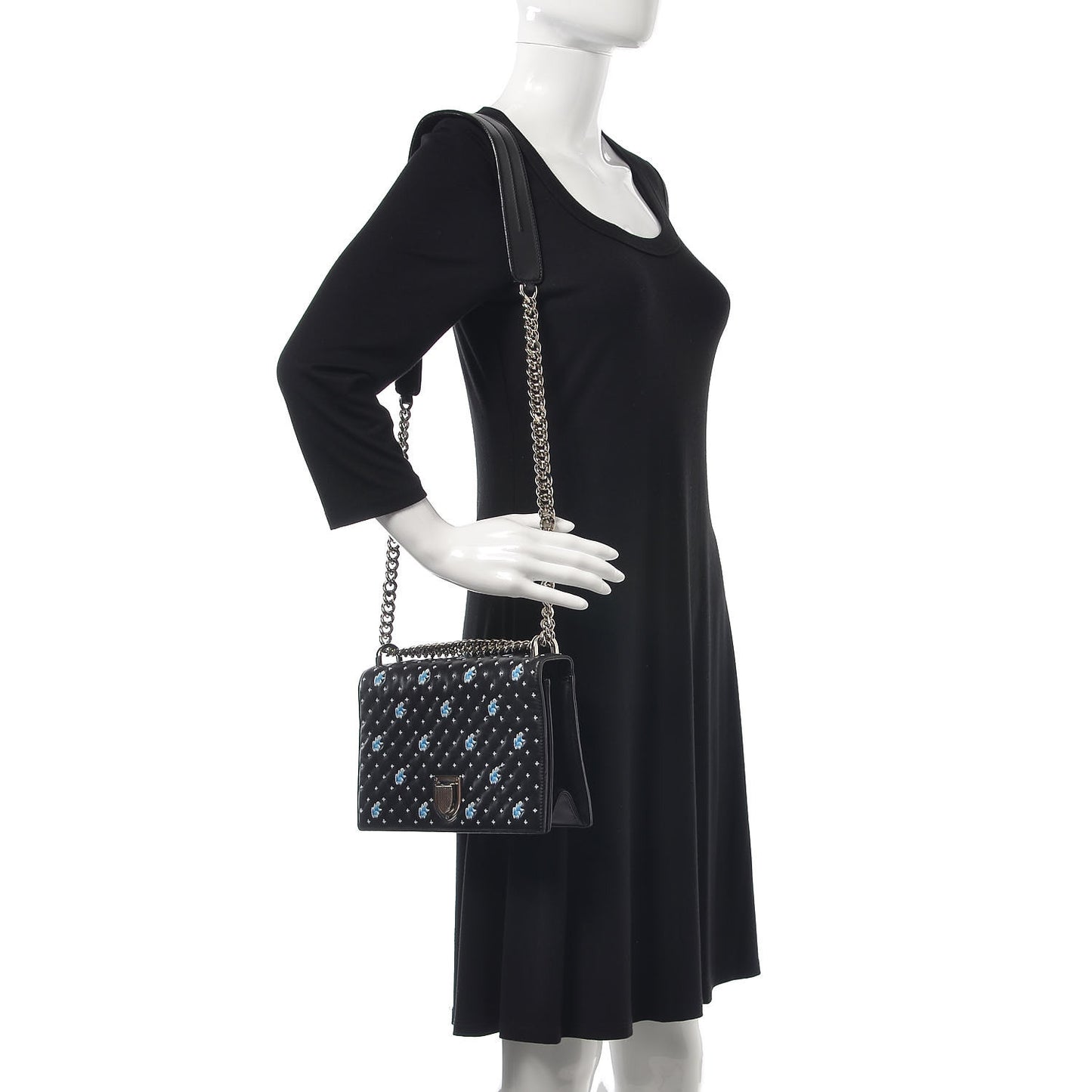 Lambskin Embroidered Medium Diorama Flap Bag Black