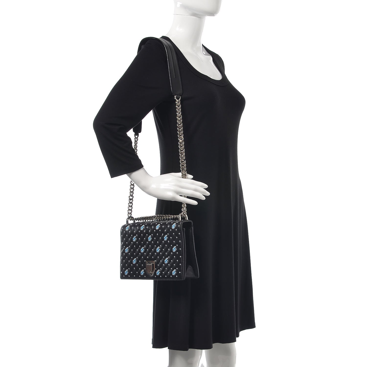 Christian Dior Lambskin Embroidered Medium Diorama Flap Bag Black 2 of 14