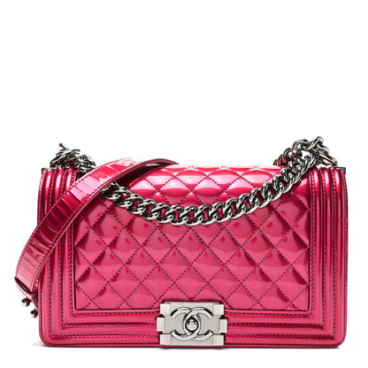Chanel Metallic Patent Calfskin Quilted Medium Boy Flap Pink 1 of 10