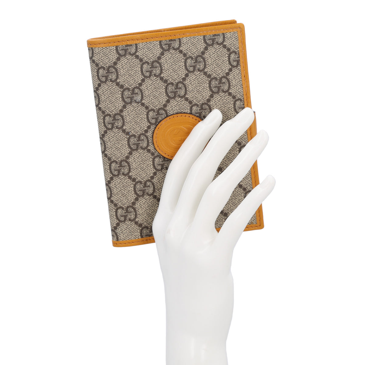 Gucci GG Supreme Monogram Textured Calfskin Retro Interlocking G Passport Case Beige Yellow 2 of 7