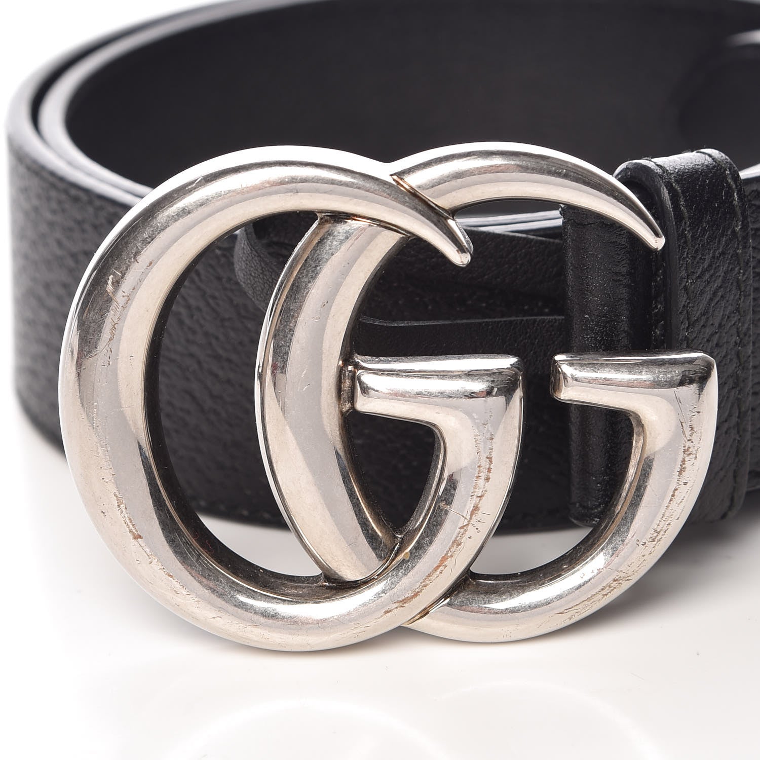 Gucci Textured Dollar Calfskin Nickel Double G 40mm Belt 80 32 Black 4 of 9
