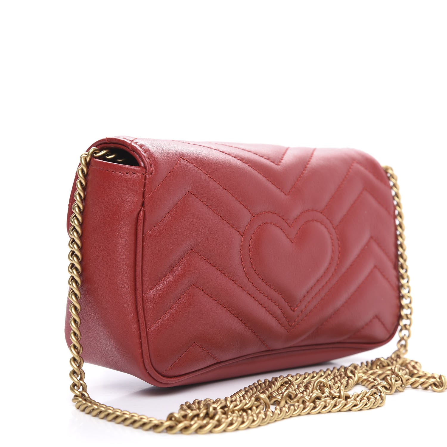 Gucci Calfskin Matelasse Super Mini GG Marmont Shoulder Bag Hibiscus Red 3 of 12