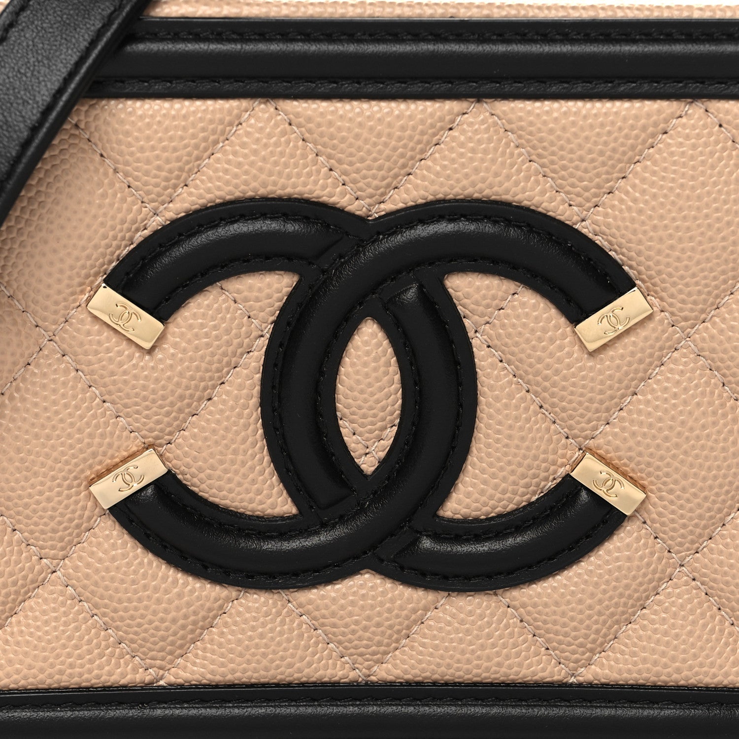 Chanel Caviar Quilted CC Filigree Vanity Clutch With Chain Beige Black 8 of 10