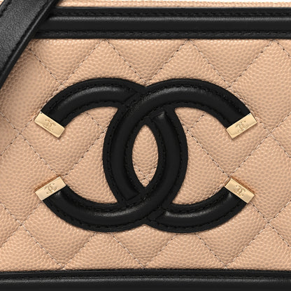 Chanel Caviar Quilted CC Filigree Vanity Clutch With Chain Beige Black 8 of 10
