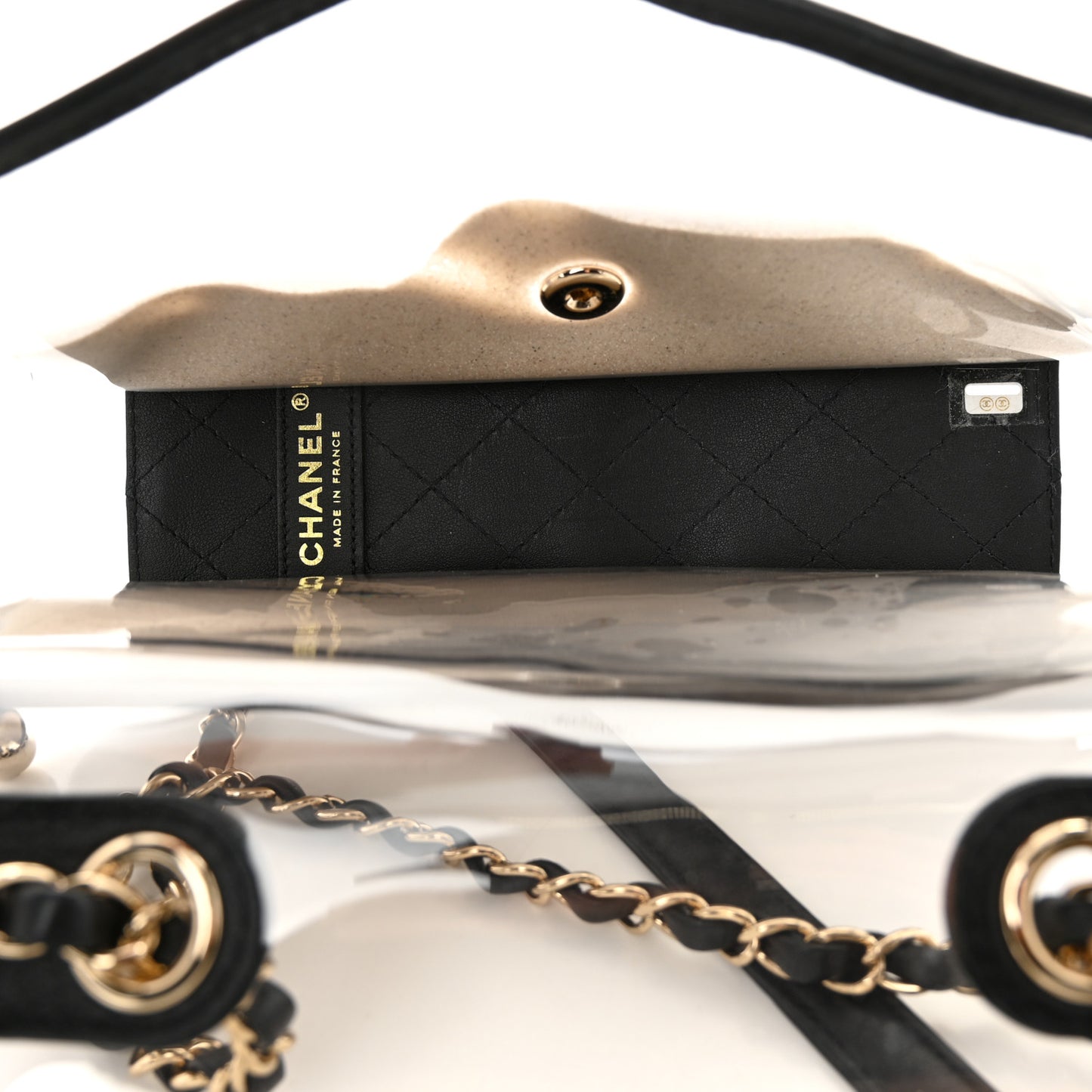 Lambskin PVC Sand By The Sea Flap With Pearl Strap Black