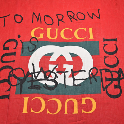 Gucci Modal Silk Coco Capitan Logo Square Scarf Flame 3 of 5
