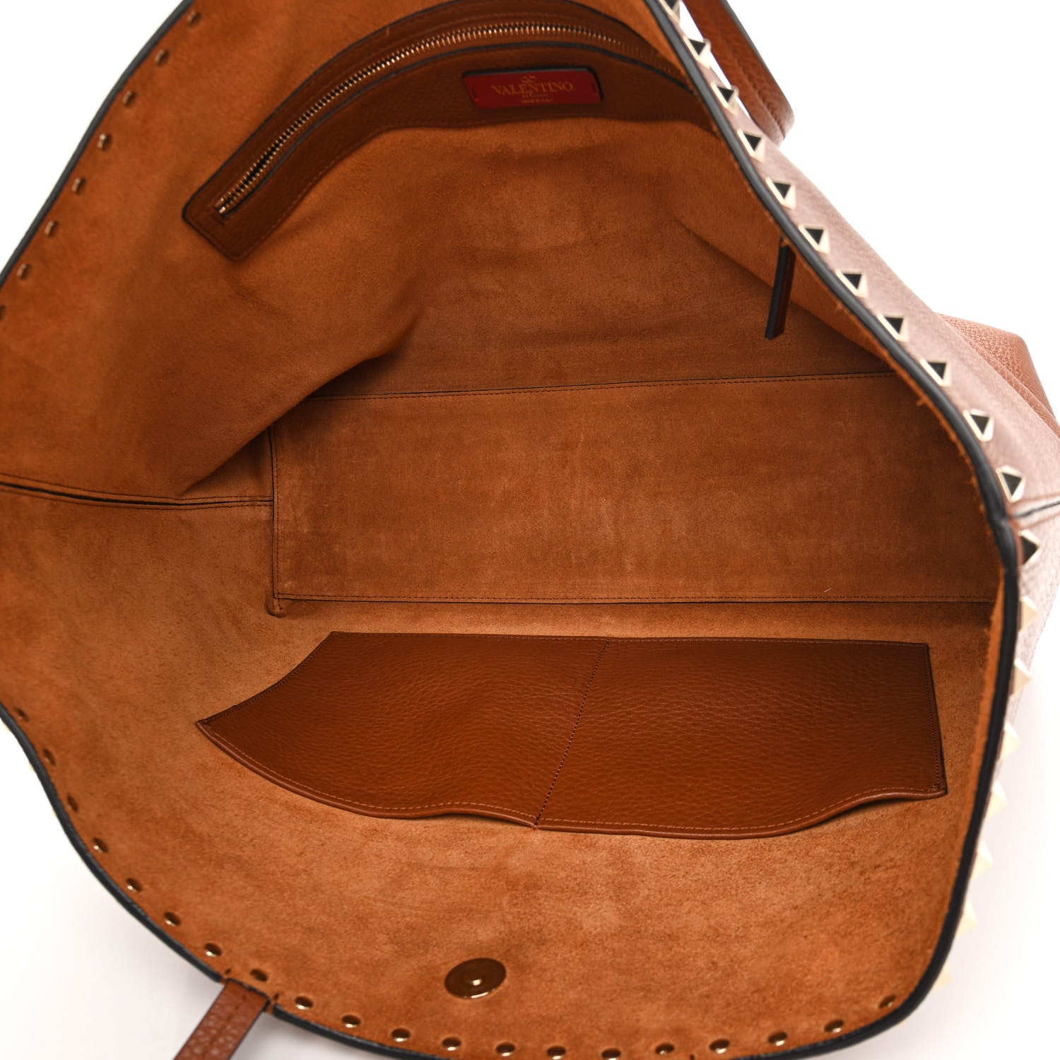 Valentino Garavani Grained Calfskin Rockstud Shoulder Tote Tan 5 of 10