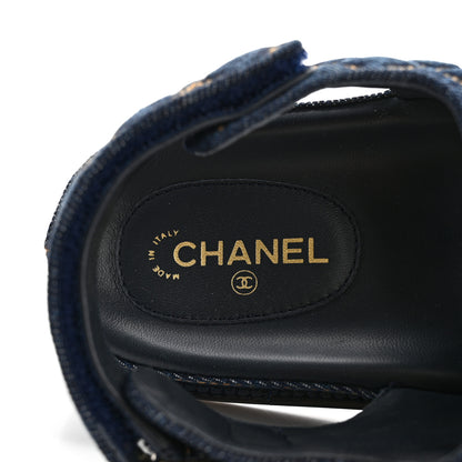 Chanel Denim Velcro Dad Sandals 38.5 Navy Blue 7 of 9