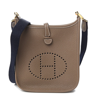 Hermes Taurillon Clemence Amazone Evelyne TPM Etoupe Bleu Indigo 1 of 10