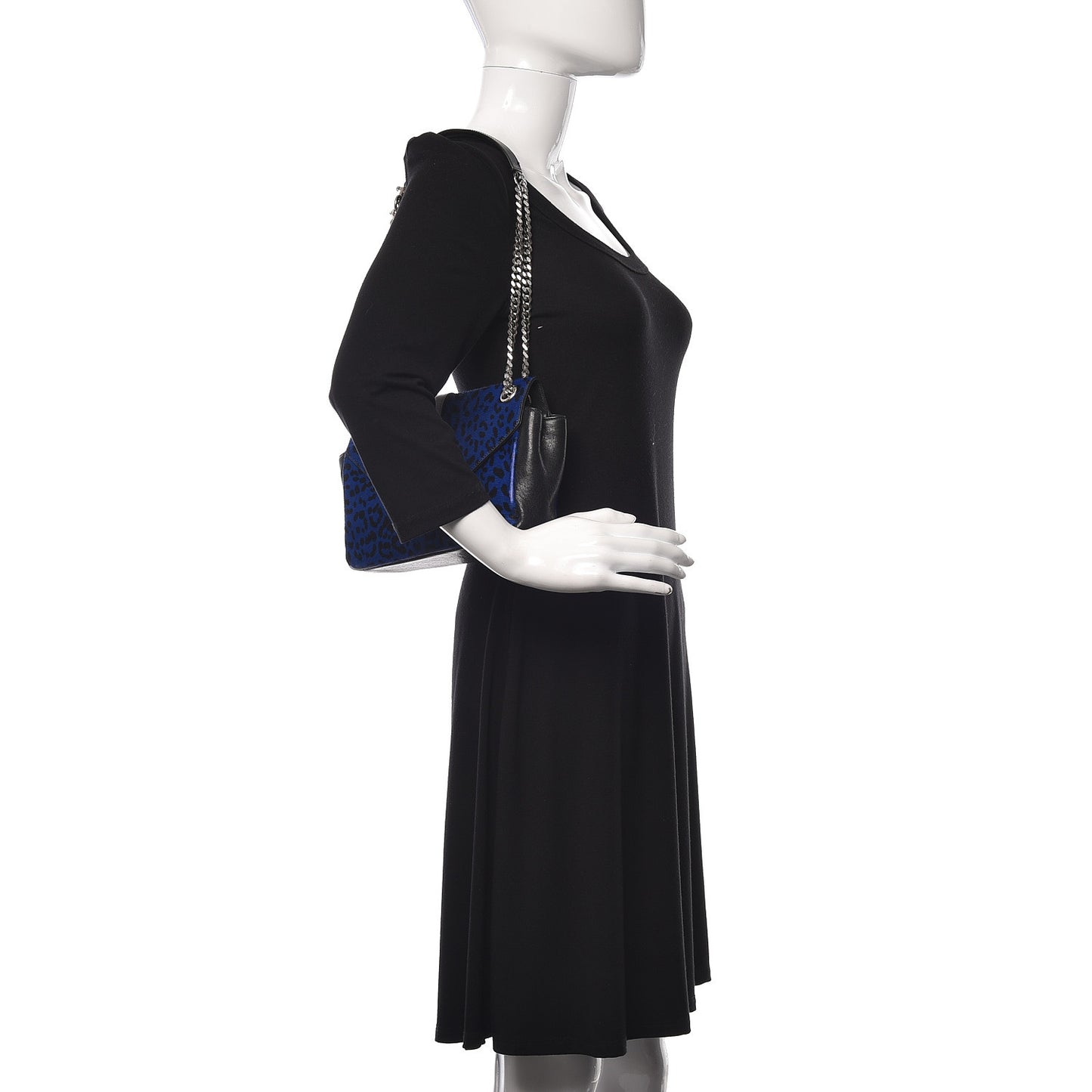 Pony Hair Calfskin Monogram Leopard Print Medium Punk Chain Bag Blue