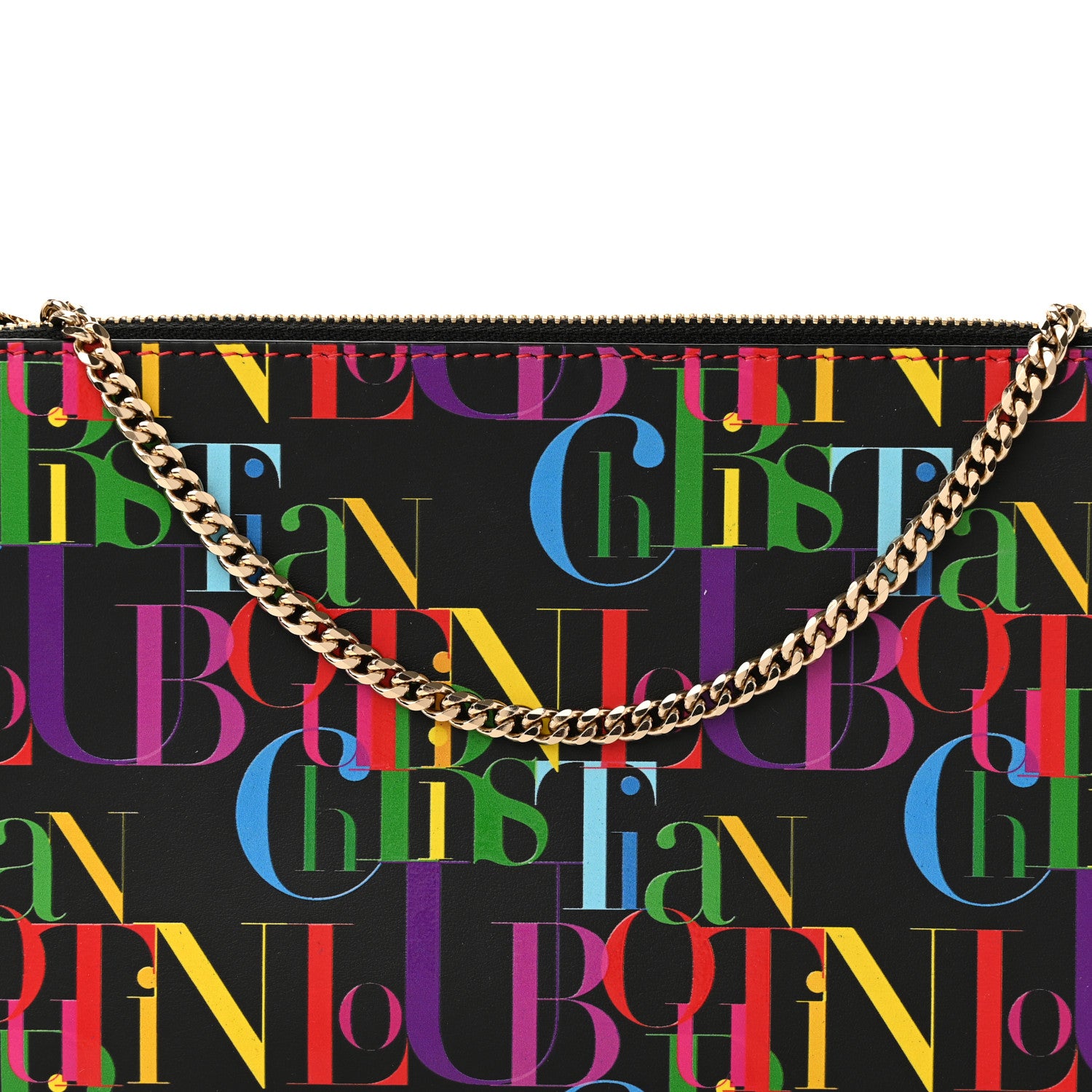 Christian Louboutin Calfskin Logo Loubila Chain Clutch Black Multicolor 7 of 10