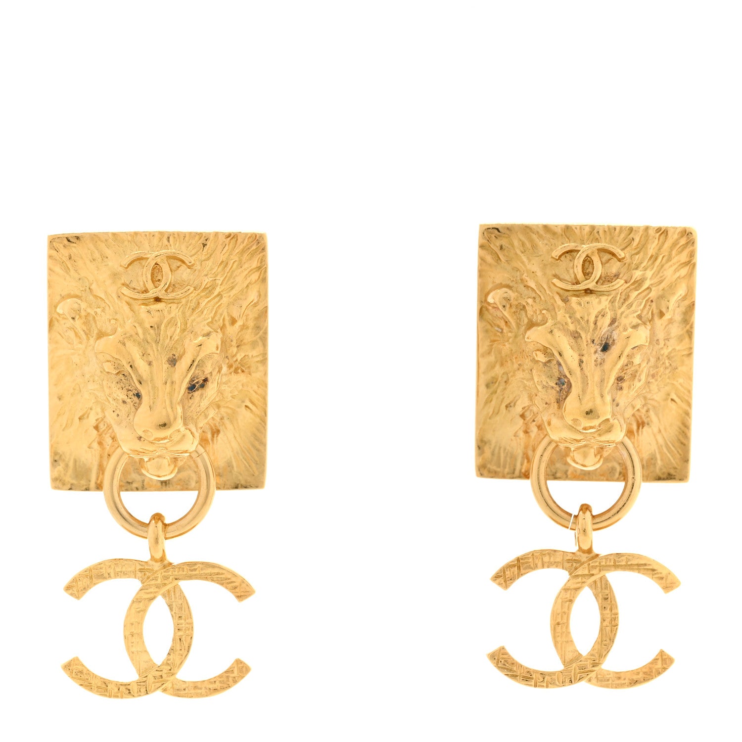 Chanel Metal CC Lion Earrings Gold 1 of 5
