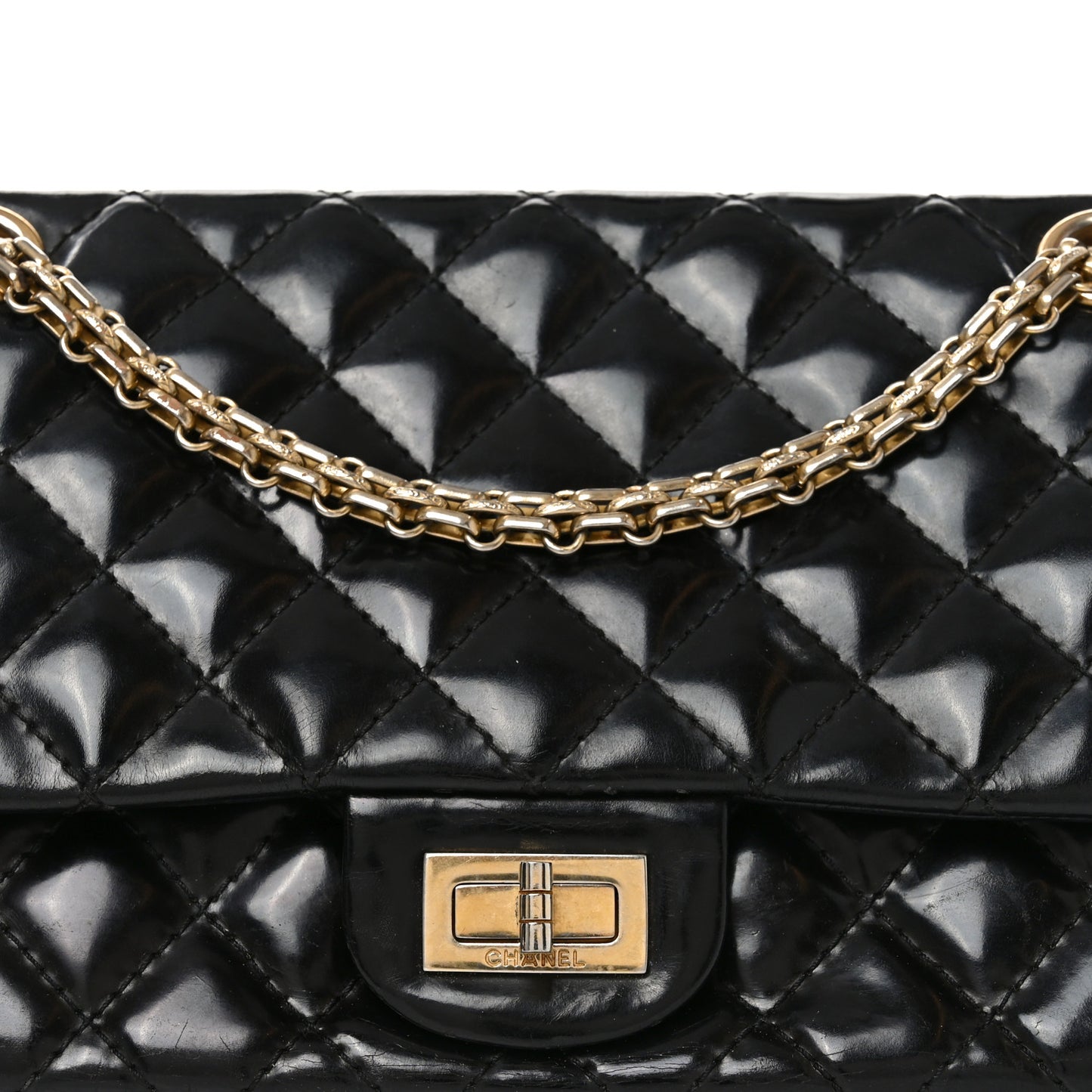 Patent Quilted Accordion Reissue 2.55 Flap Black