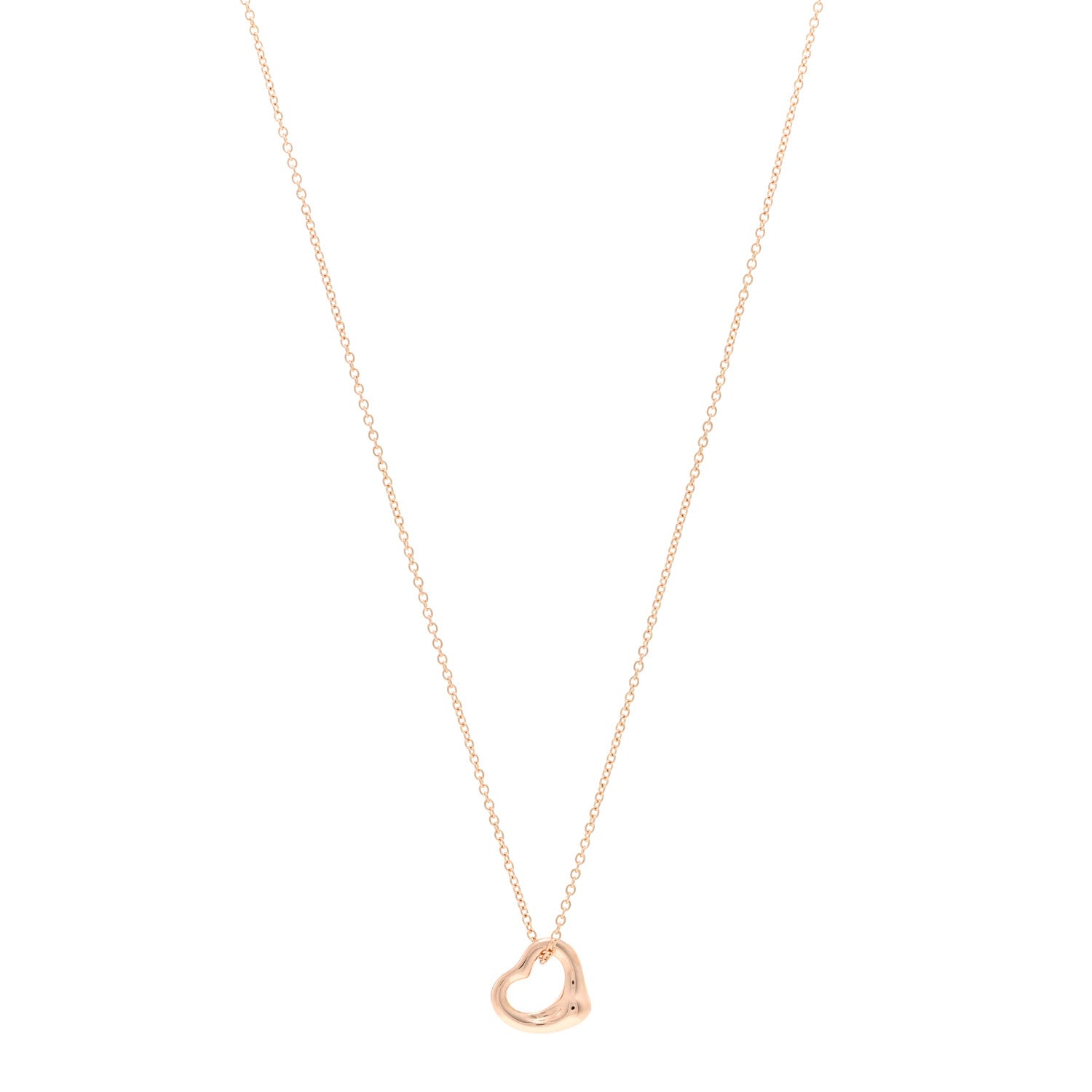 Tiffany 18K Rose Gold 11mm Elsa Peretti Open Heart Pendant Necklace 1 of 4