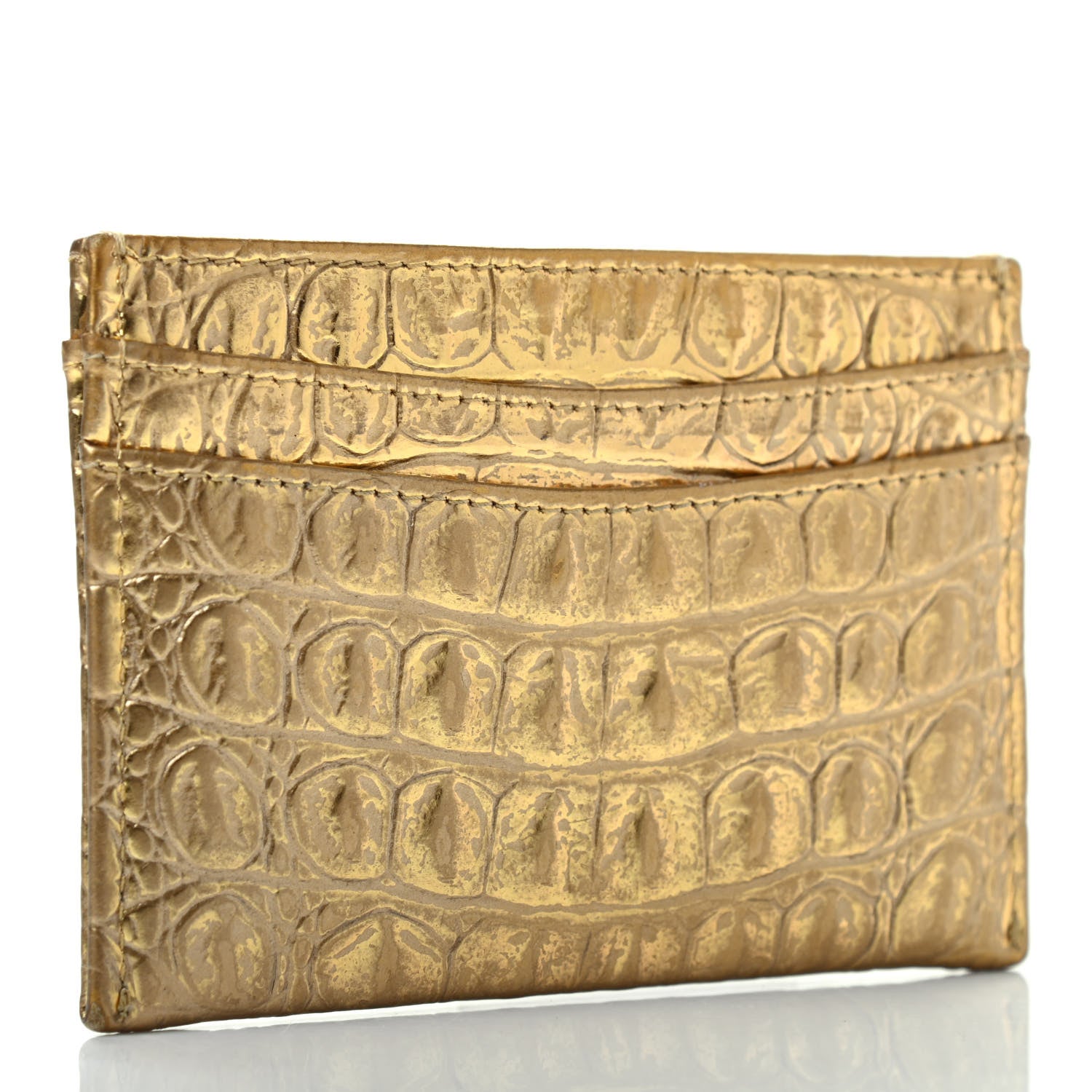 Chanel Metallic Calfskin Crocodile Embossed Cocodile Card Holder Gold 3 of 8