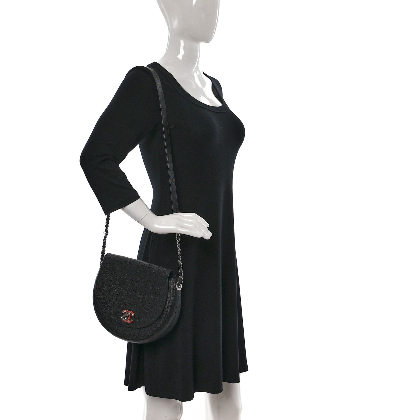 Caviar Perforated Messenger Bag Black