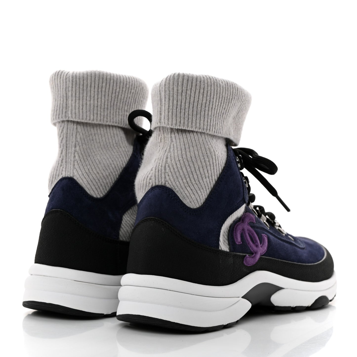 Suede Calfskin Knit CC Sneakers 38 Navy Purple Black Grey