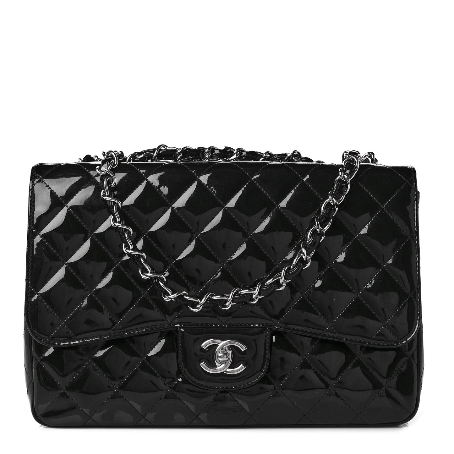 Patent Quilted Jumbo Single Flap Black