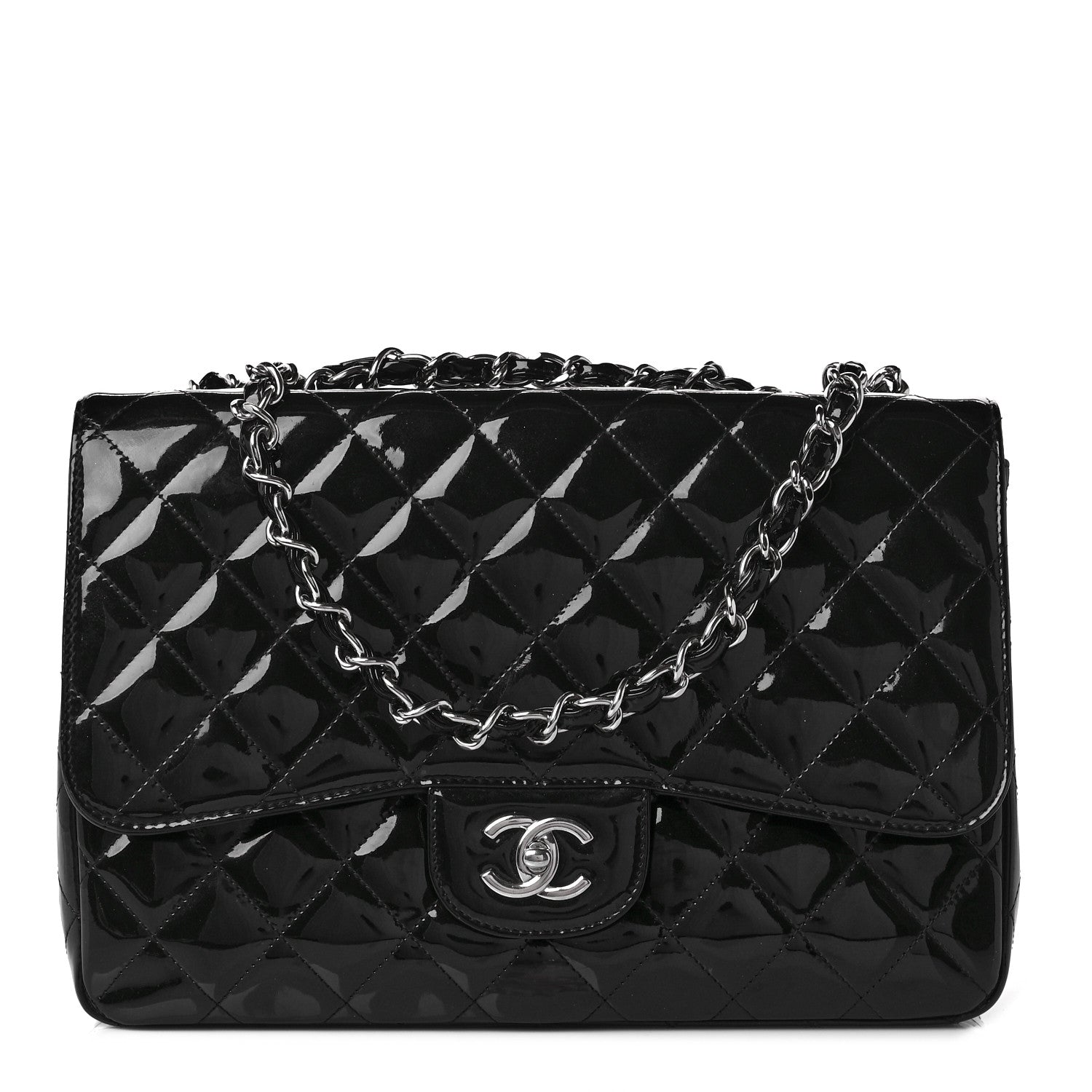 Chanel Patent Quilted Jumbo Single Flap Black 1 of 10