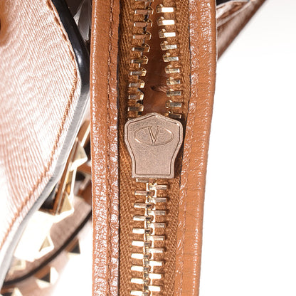 Valentino Garavani Textured Calfskin Rockstud Double Handle Tote Tan 8 of 10