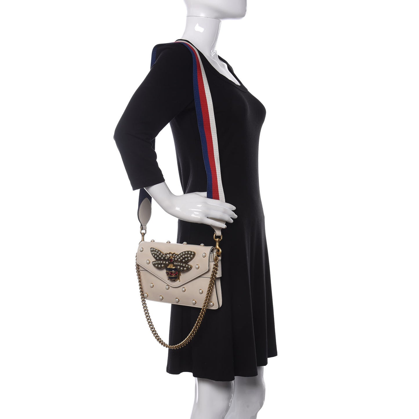 Nappa Pearl Studded Mini Queen Margaret Broadway Shoulder Bag Mystic White