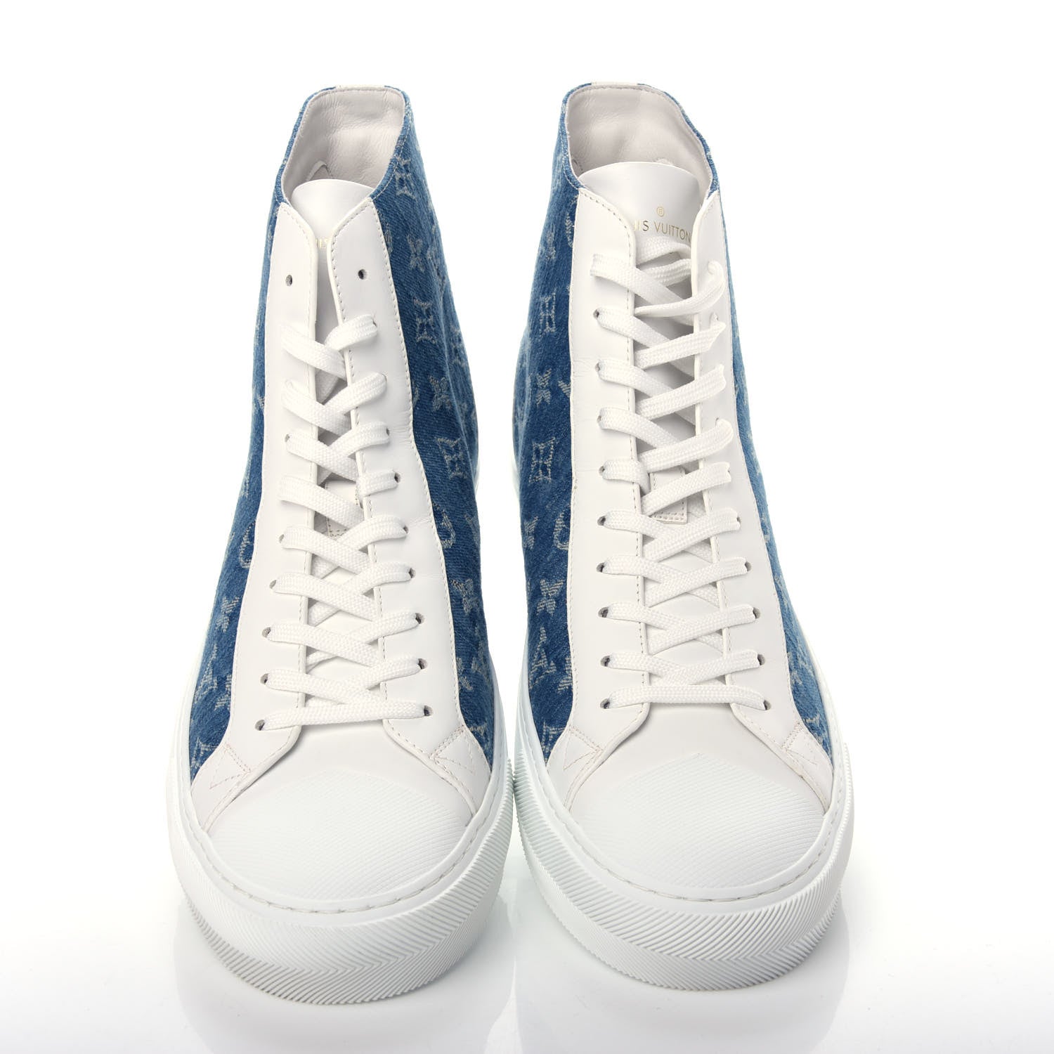 Louis Vuitton Calfskin Denim Monogram Mens Tattoo Sneaker Boots 11 Blue White 5 of 12