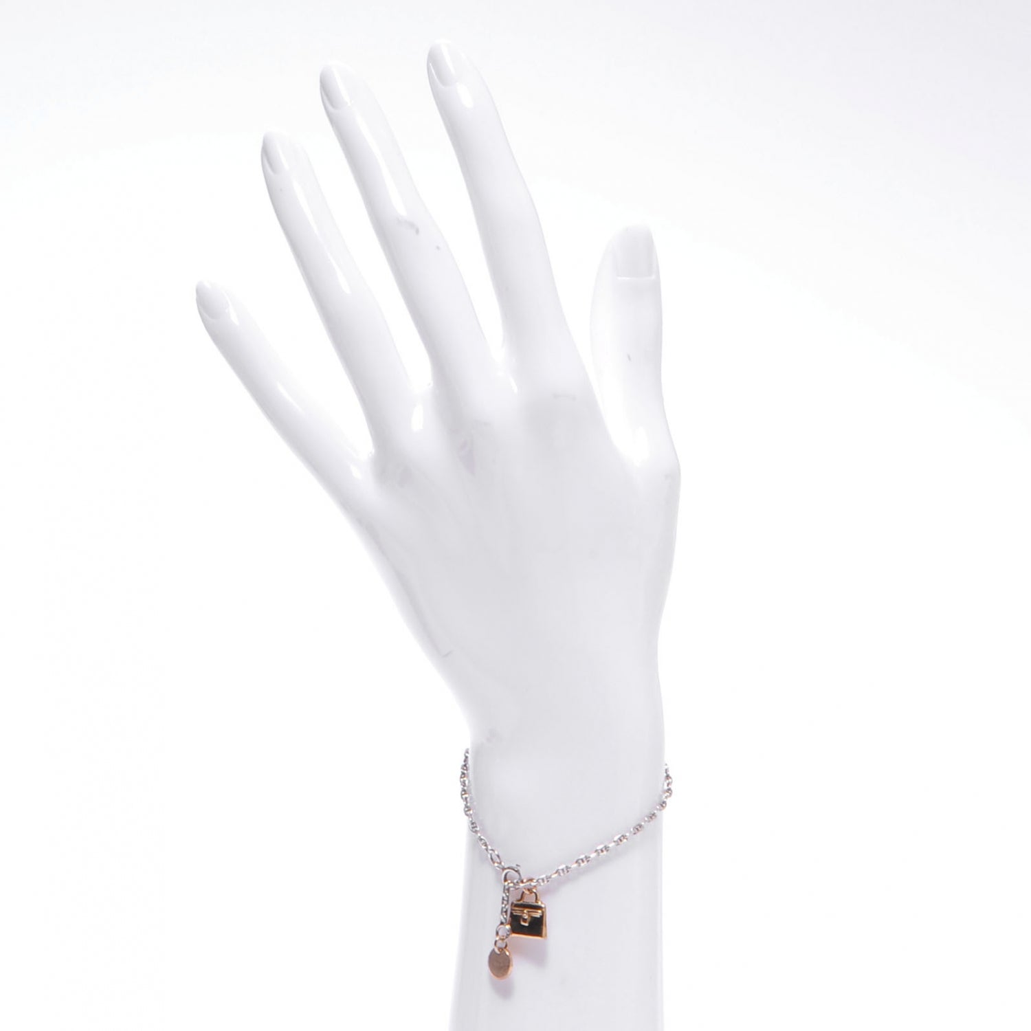 Hermes Sterling Silver Rose Gold Kelly Charm Bracelet 2 of 5