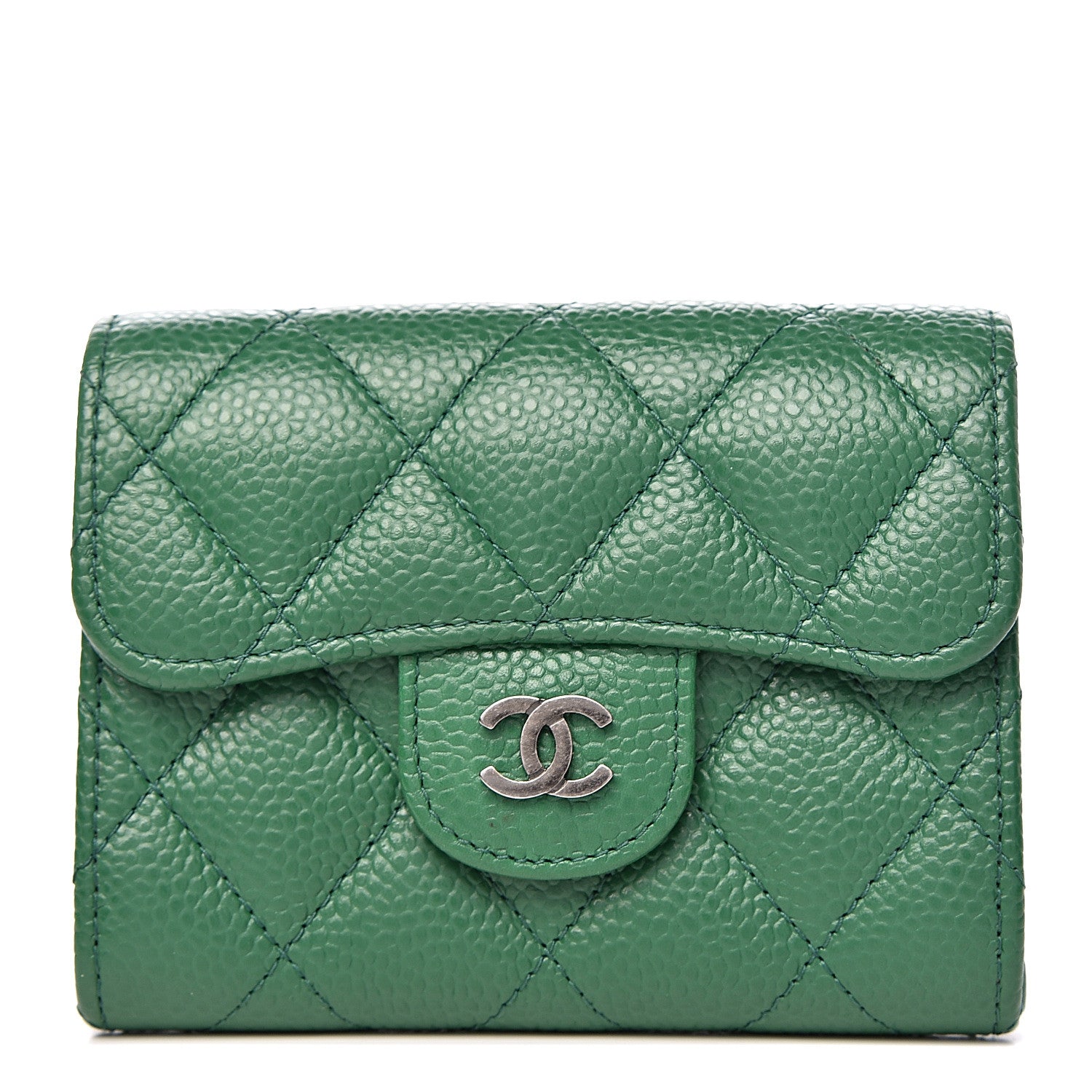 Chanel Caviar Quilted Card Holder Wallet Green 1 of 9