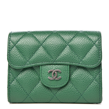 Chanel Caviar Quilted Card Holder Wallet Green 1 of 9