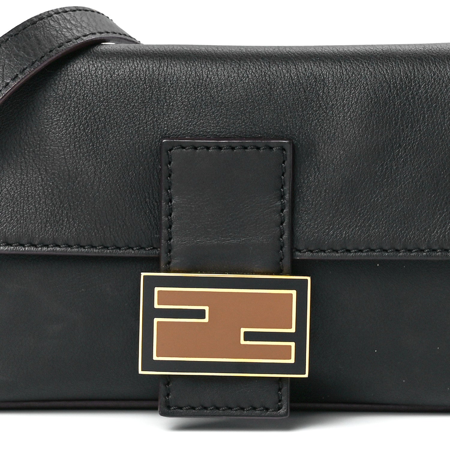 Fendi Vitello Flamingo Enamel Baguette Black 10 of 13