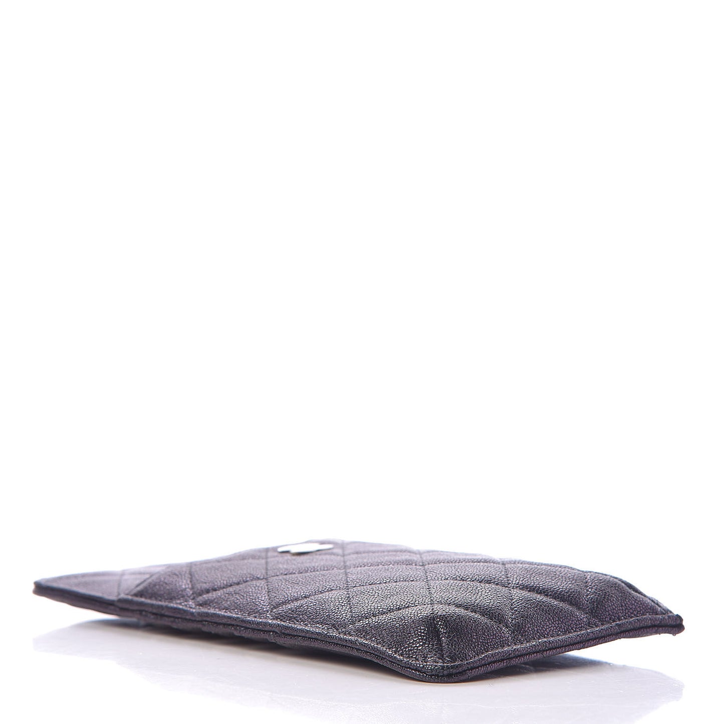 Iridescent Caviar Quilted Classic Flat Wallet Pouch Black